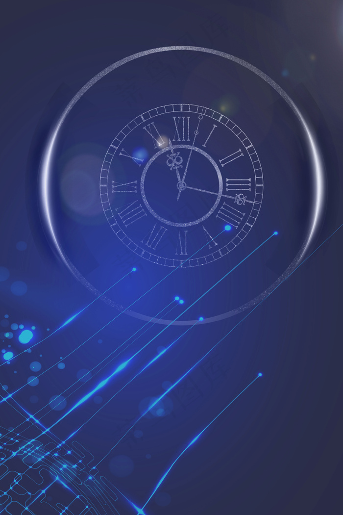 蓝色商务时钟线条背景