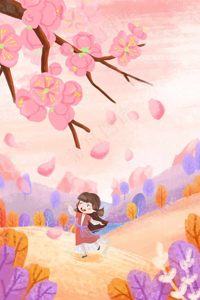春分节气桃花盛开女孩 舞蹈(3545*5315px 300 dpi )psd模版下载