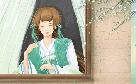 可爱春分女孩明信片 可爱春分女孩明信片