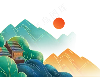 中国风山水太阳