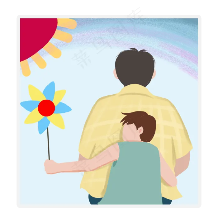 父亲节父子背影手绘卡通免抠(2000X2000(DPI:300))psd模版下载