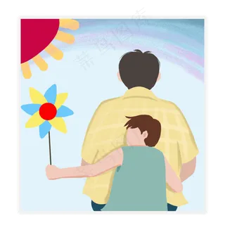 父亲节父子背影手绘卡通免抠