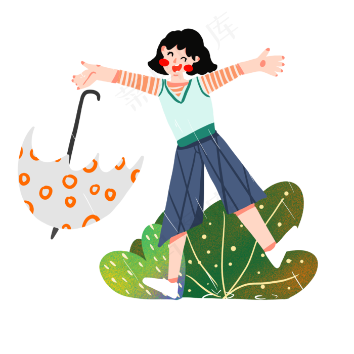 谷雨淋雨的小女孩(3000X3000(DPI:300))psd模版下载