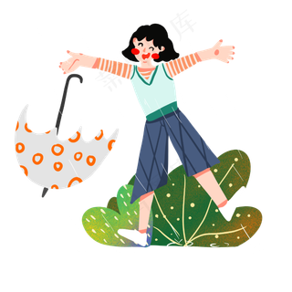 谷雨淋雨的小女孩