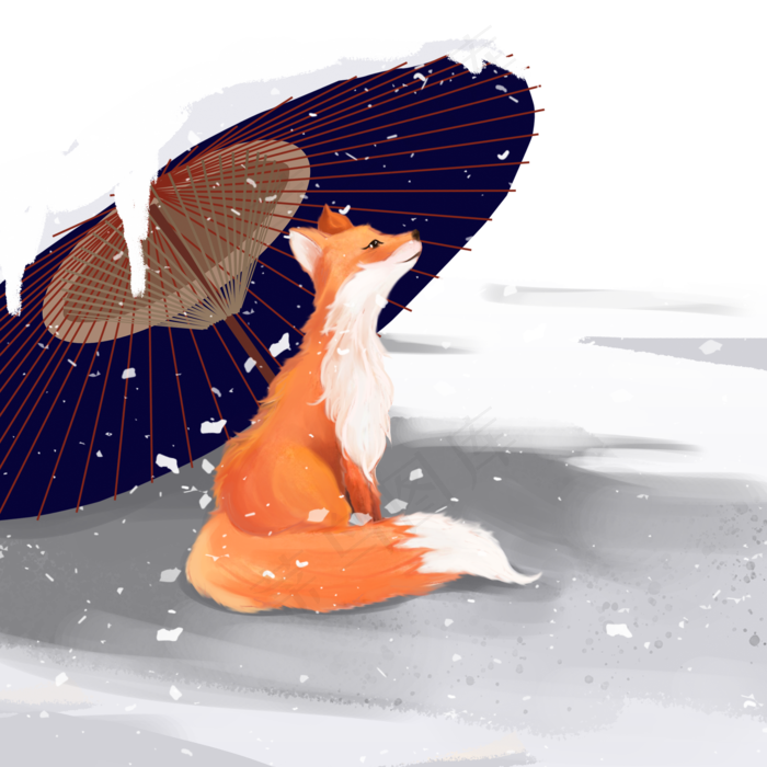 冬天动物狐狸雨伞,免抠元素