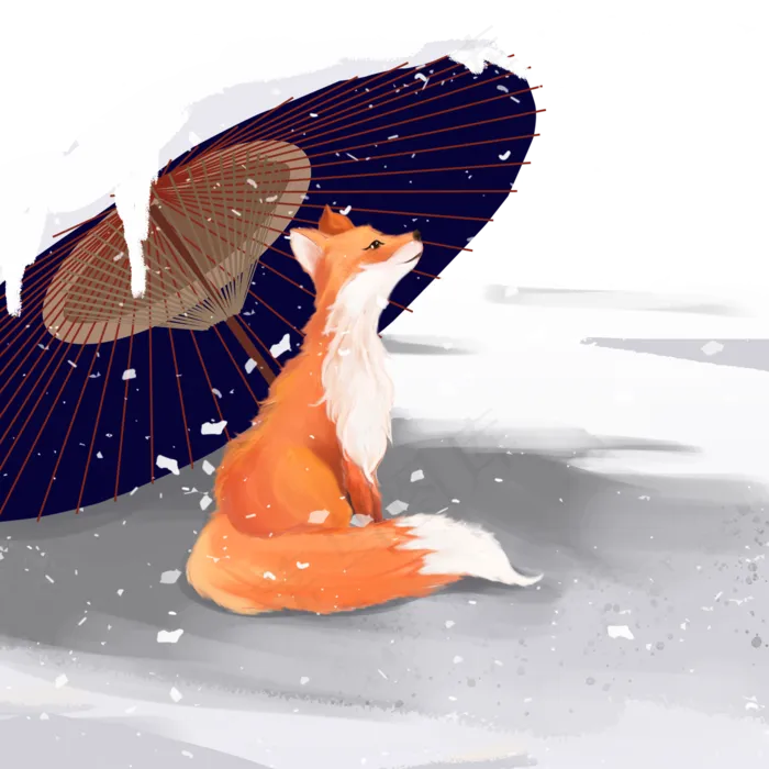 冬天动物狐狸雨伞,免抠元素(2000X2000(DPI:300))psd模版下载