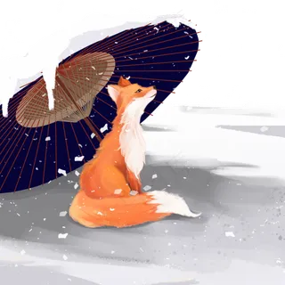 冬天动物狐狸雨伞,免抠元素