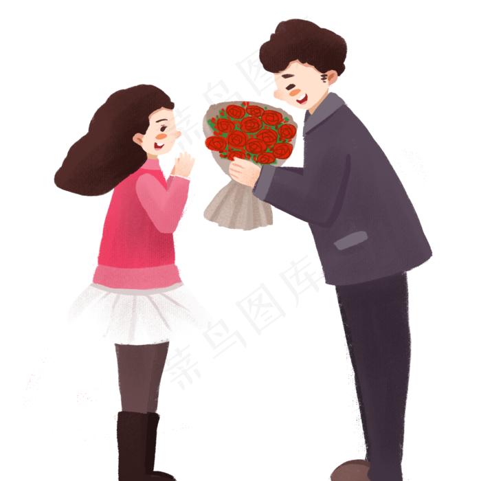 一对正在送花的情侣免抠图