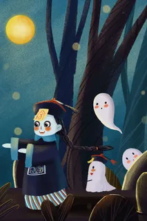 中元节僵尸可爱鬼节场景 中元节僵尸可爱鬼节场景