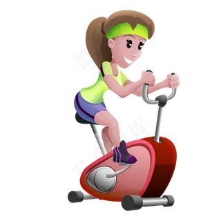 卡通女孩动感单车健身,免抠元素