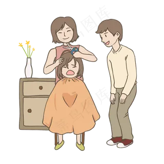 新年习俗妈妈理发二月二龙抬头手,免抠元素