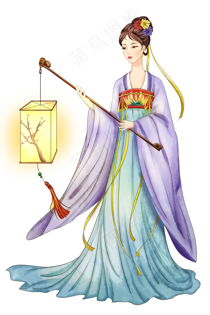 古代提灯笼美女,免抠元素
