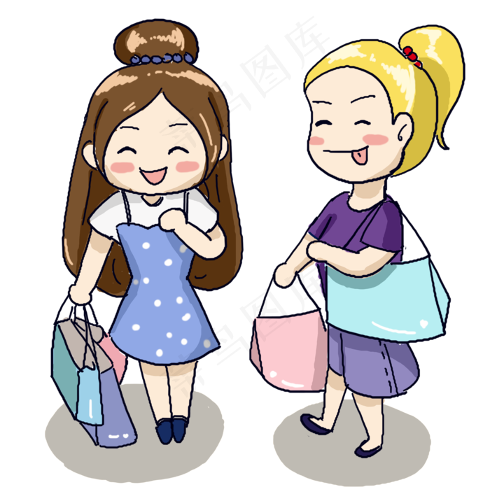 开心过节购物逛街可爱卡通人物