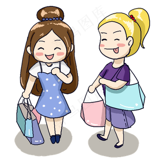 开心过节购物逛街可爱卡通人物