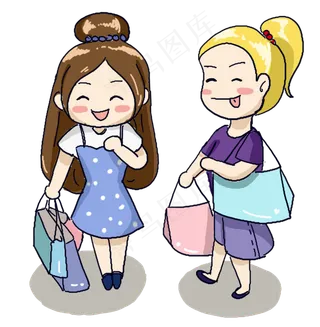 开心过节购物逛街可爱卡通人物