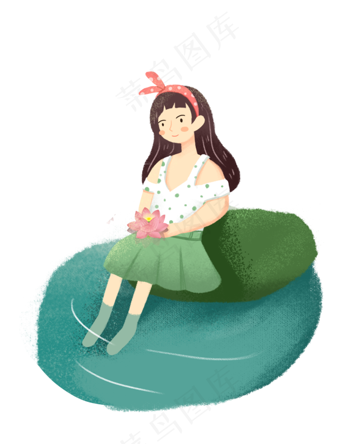 池塘边抱着荷花的女孩素材(2000X2500(DPI:300))psd模版下载