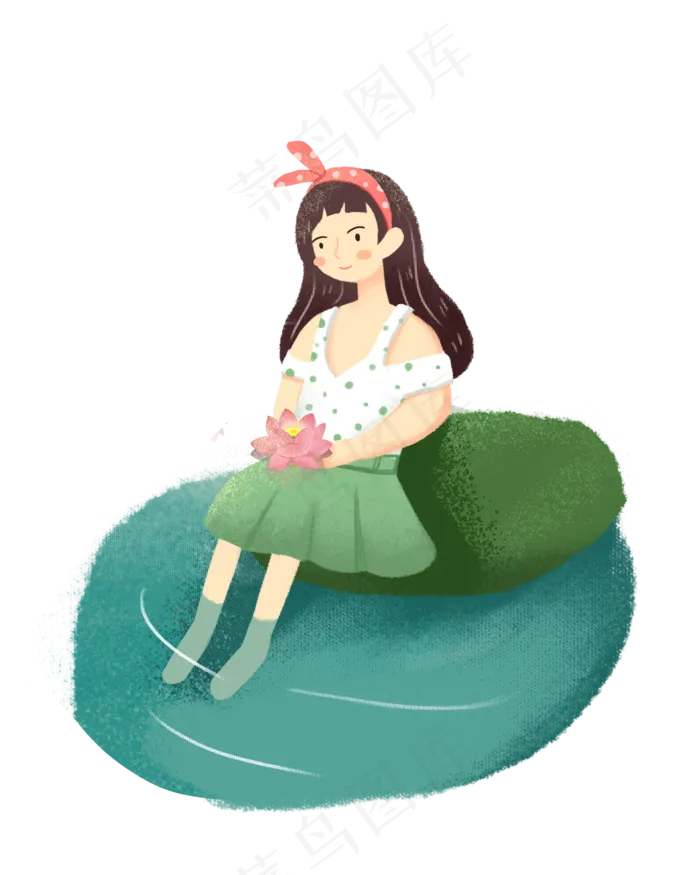 池塘边抱着荷花的女孩素材(2000X2500(DPI:300))psd模版下载