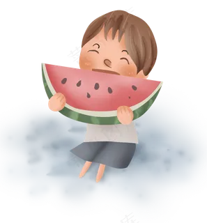 夏季吃西瓜的小男孩,免抠元素