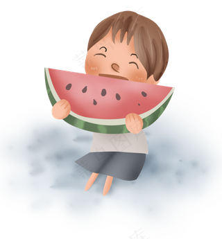 夏季吃西瓜的小男孩,免抠元素