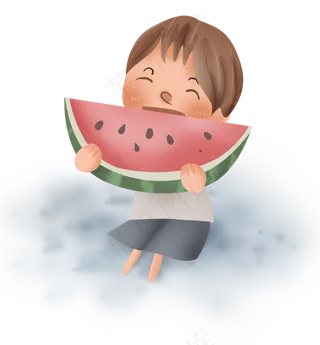 夏季吃西瓜的小男孩,免抠元素