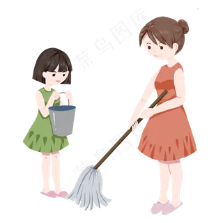 和妈妈一起拖地做家务