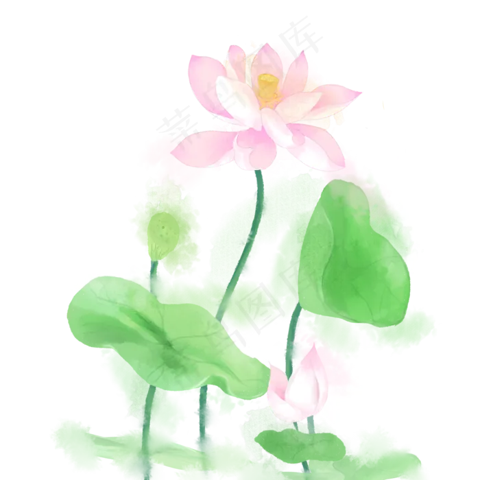 水墨水彩小清新荷花(2000X2000(DPI:300))psd模版下载
