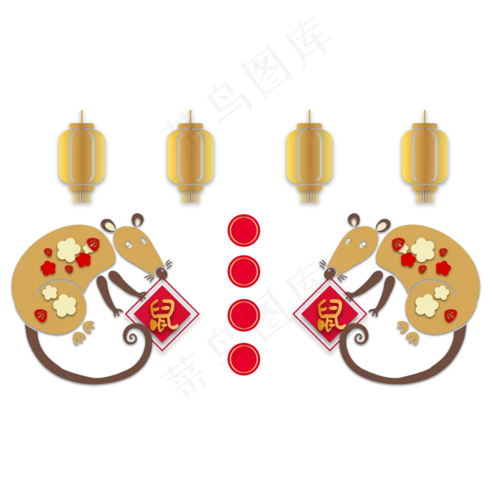 鼠年新年剪纸装饰,免抠元素(2000*2000px 300 dpi )ai矢量模版下载