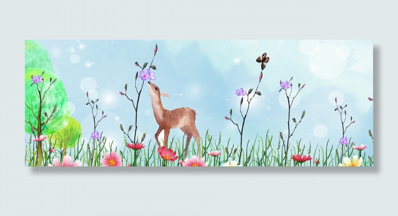 春天自然风景小鹿电商淘宝背景