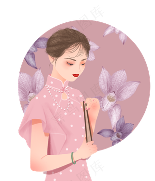 复古民国旗袍粉色美女淑女名媛,免抠元素