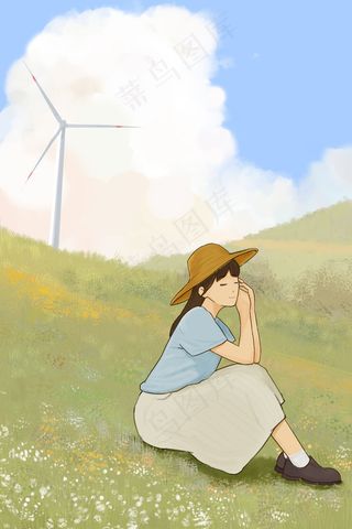 手绘春天小清新美好踏青