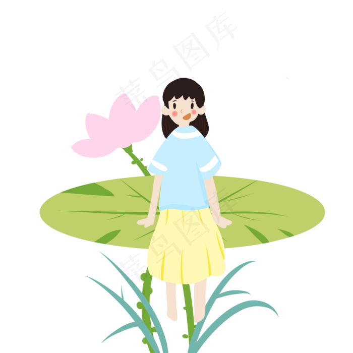 夏日坐在荷叶上小姑娘