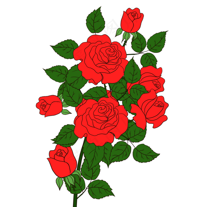 春季手绘装饰玫瑰花元素(2000X2000(DPI:300))psd模版下载