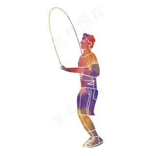 水彩运动跳绳锻炼素材