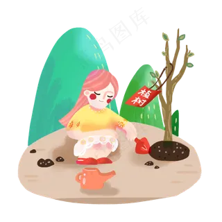 少女可爱植树节挖图3月春天PNG