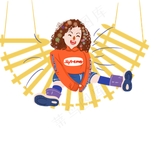 儿童节小女孩坐在秋千上玩耍
