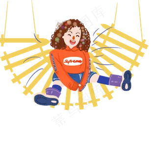 儿童节小女孩坐在秋千上玩耍