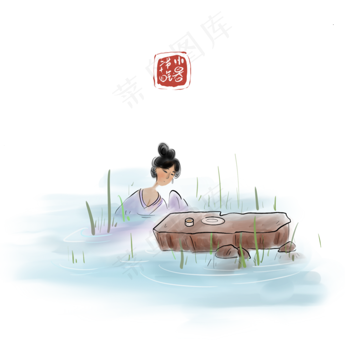 二十四节气沐浴的少女(2000X2000(DPI:300))psd模版下载