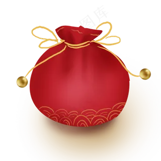农历新年红色水纹钱袋,免抠元素