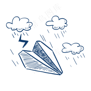 创意简笔画纸飞机和乌云,免抠元素