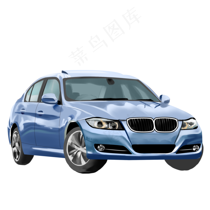 奔驰车型蓝色时尚汽车仿真插图,免抠元素