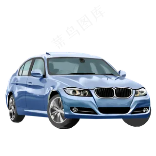 奔驰车型蓝色时尚汽车仿真插图,免抠元素
