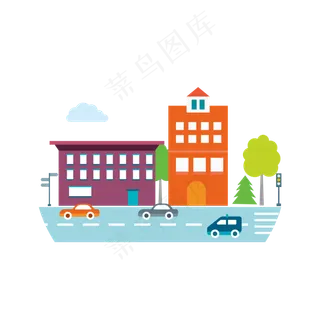 扁平风格城市建筑素材,免抠元素