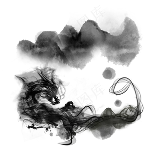 水墨龙山水风格素材,免抠元素