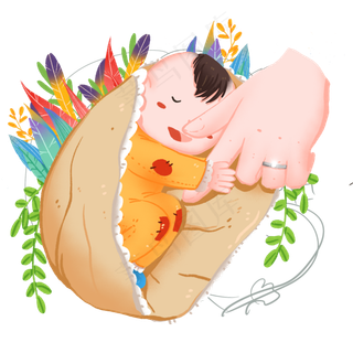 襁褓中和妈妈握手的婴儿免抠元素