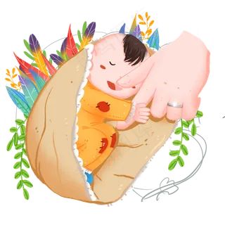 襁褓中和妈妈握手的婴儿免抠元素