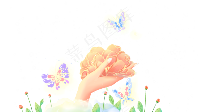 梦幻蓝紫色发光蝴蝶玫瑰手捧花(2880X1620(DPI:300))psd模版下载