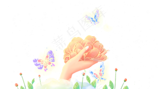 梦幻蓝紫色发光蝴蝶玫瑰手捧花