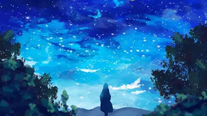 手绘唯美的星空夜景(3545X5315(DPI:300))psd模版下载