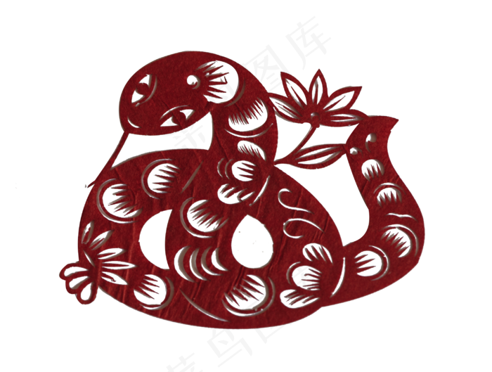 新年春节剪纸十二生肖之蛇,免抠元素
