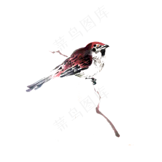 鸟雀红花鸟国画水墨PNG,免抠元素